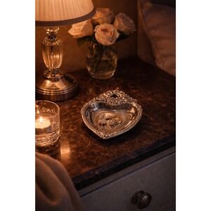 Leonard Silverplate Trinket  Vanity Dish Ornate Heart Shaped Floral Italy VTG
